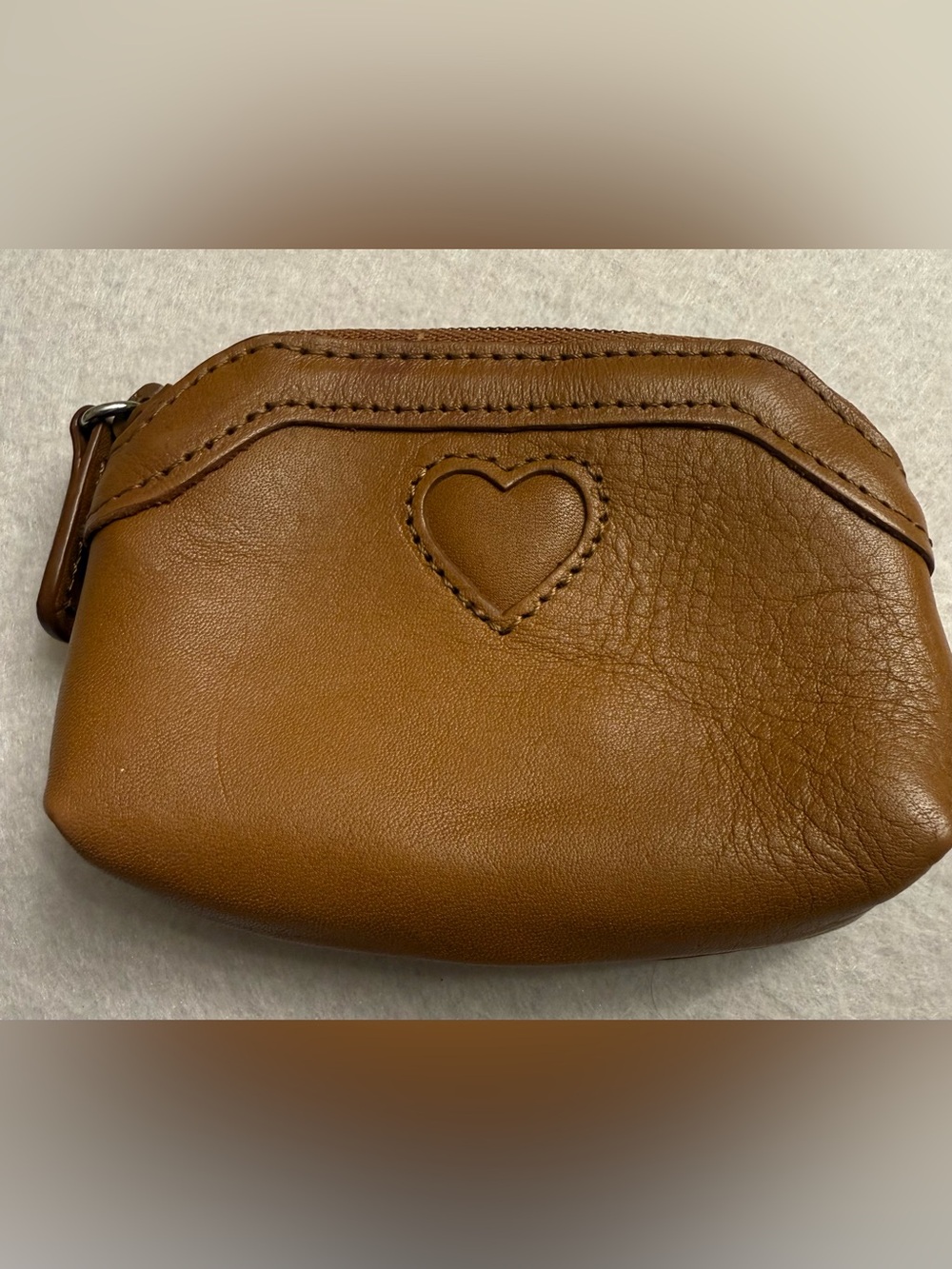 Brighton Coin Purse Brown Leather Signature Heart Zip Pouch